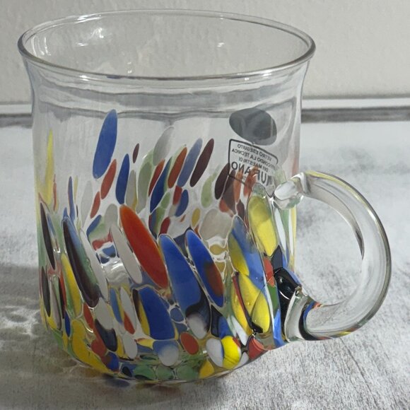 Murano Venetian White Crystal Confetti Studio Art Glass Mug Hand Blown Italy New - Picture 8 of 13